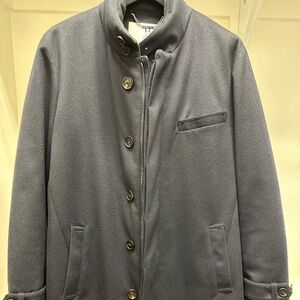 Norwegian Wool Cashmere Wool Navy Topcoat (Medium)